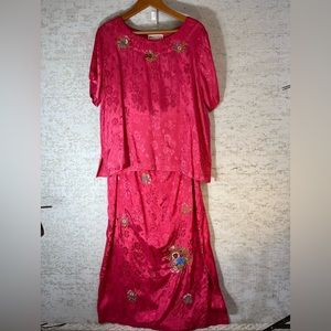 Vintage April Cornell 100% Rayon EMBROIDERED Top and Skirt Size XL